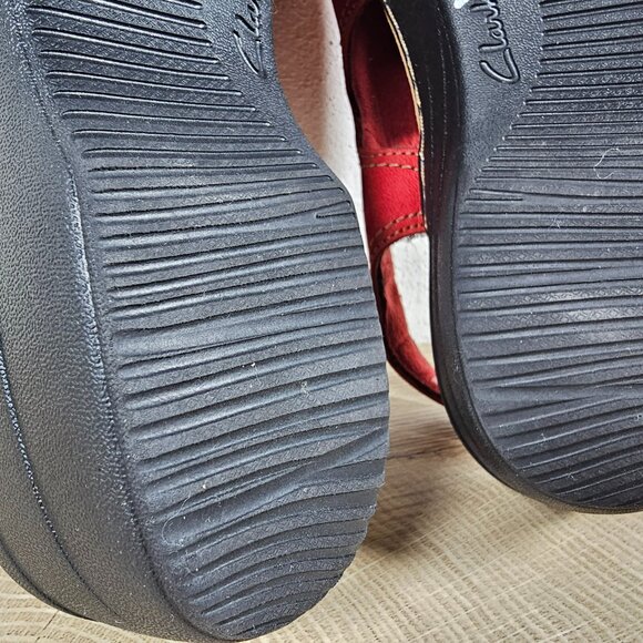 Clarks Womens Merliah Style Wedge Sandals Red Leather Slingback Size 9M - Picture 8 of 11